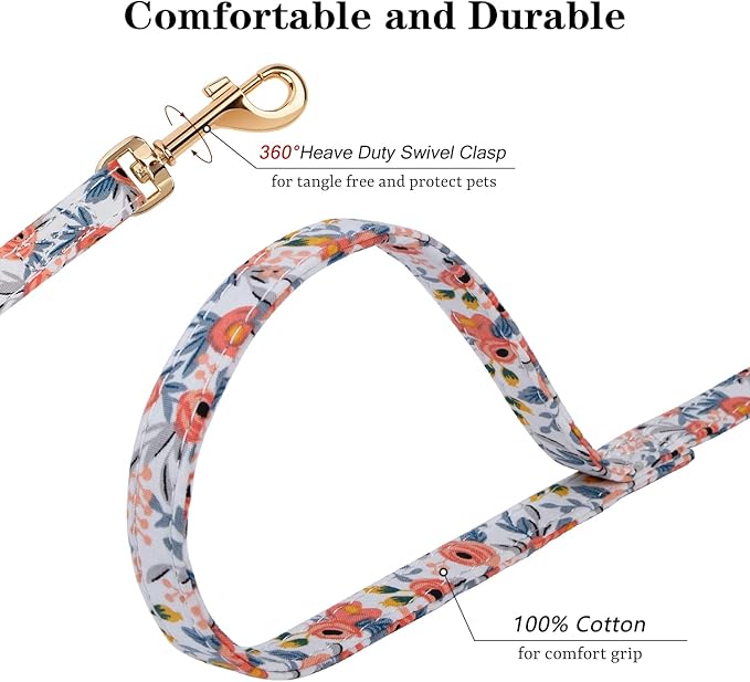 CHEDE No Pull Floral Pattern Dog Harness- Lightweight, Soft, Adjustable Small Harness and Leash Set, Suitable for Puppy Small and Medium-Sized Dog (M, Orange Rose)