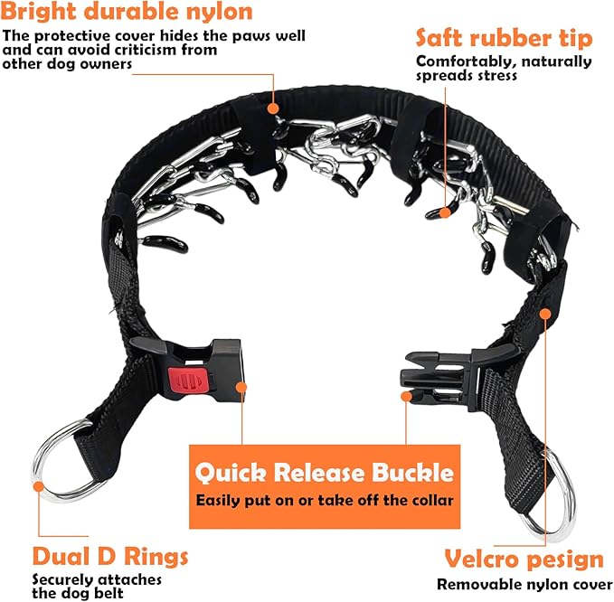 Dog Training Collar, Stainless Steel with Soft Rubber Cap, Adjustable with Quick Release Buckle (L)
