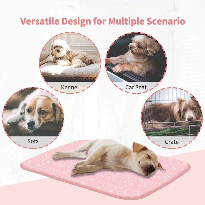 NWK Pet Cooling Mat -Q-Max>0.345 Ice Silk Cooling Mat for Dogs & Cats Portable & Washable Pet Cooling Blanket, Car Seats, Beds for Summer (Pink Cat, 27'' X 20'' X 0.3'')