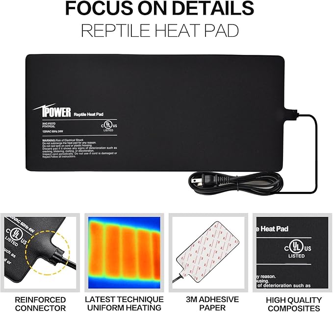 iPower 8x18 Inch Reptile Heat Pad Under Tank Heater, Energy-Efficient & Waterproof Design Terrarium Warmer Mat for Turtles, Lizards, Snakes & Small Pets