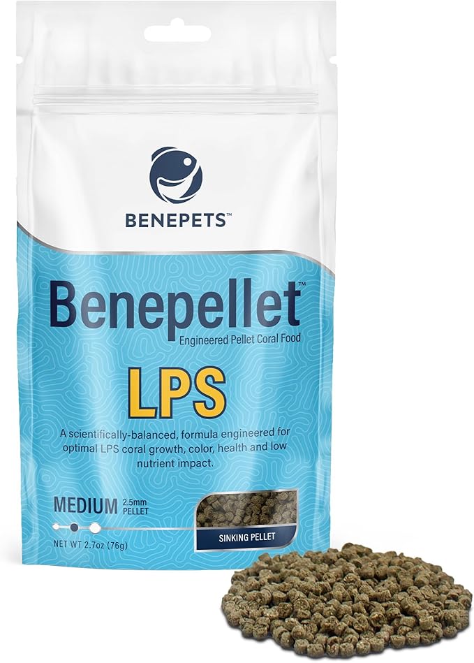BenePellet LPS Sinking Coral Reef Food - Optimize Coral Color, Health & Nutrients, Prebiotics & Probiotics, Saltwater Marine Aquarium 2.5mm Sinking Pellets - 76 Grams