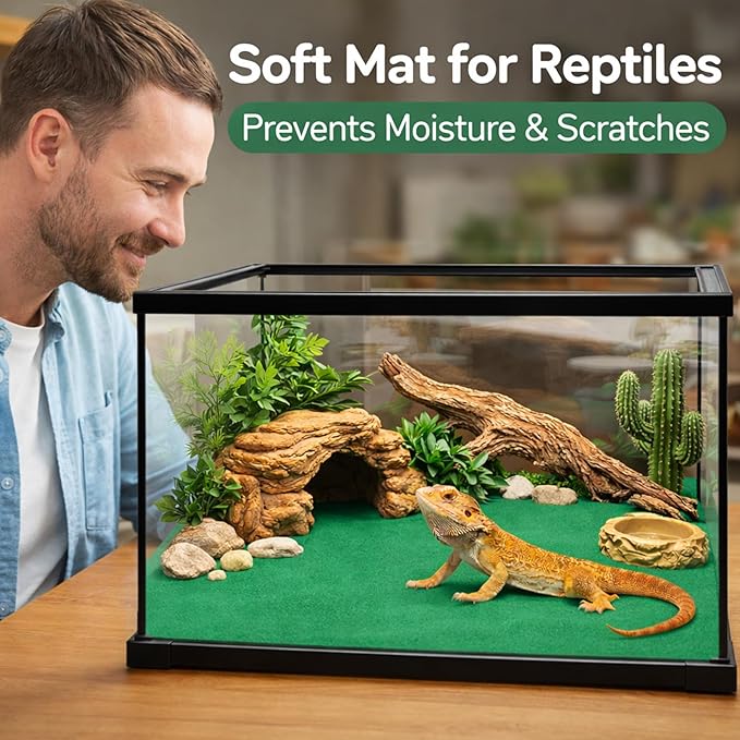 HERCOCCI 2 Pack Reptile Carpet, 39’’ x 20’’ Terrarium Bedding Substrate Liner Reptile Cage Mat Tank Accessories for Bearded Dragon Lizard Tortoise Leopard Gecko Snake (Green)