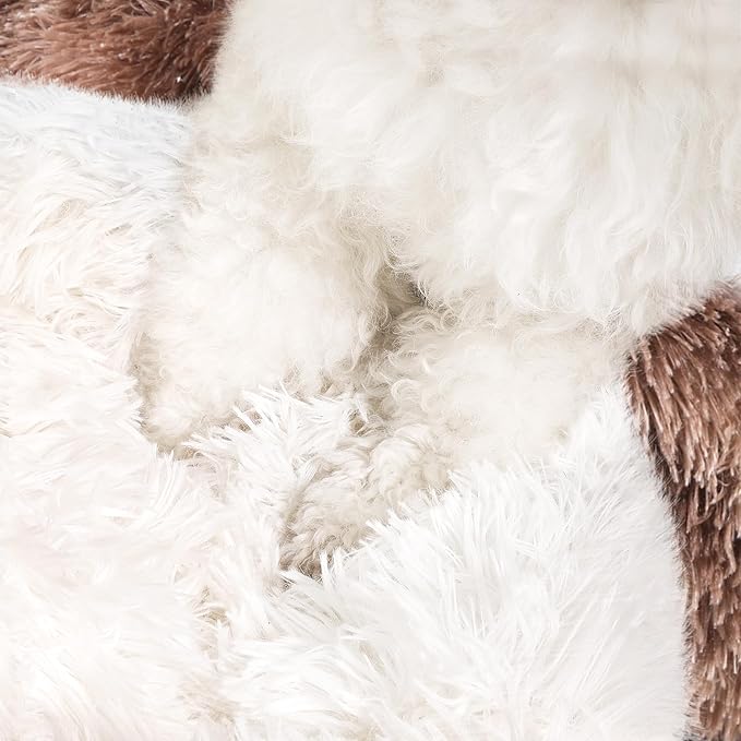 NOYAL Dog Bed Round Hooded Plush Cat Cave Donut Anti Anxiety Fluffy Dog Bed for Small Medium Dog and Cat - Bandhnu Coffee, Large 27.5