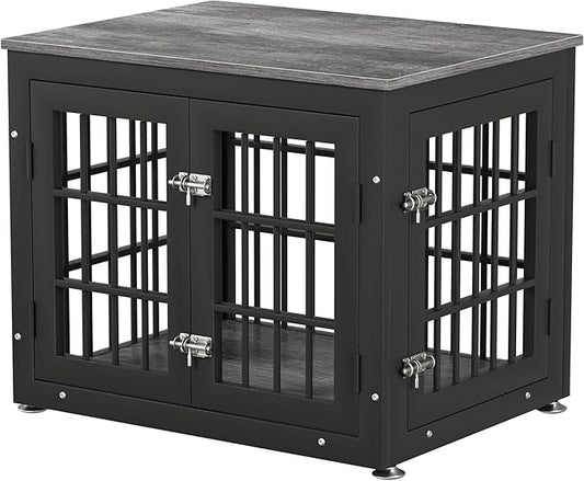 rehomerance 26 Inch Heavy Duty Dog Crate Furniture for Small Dogs, Decorative Pet House End Table, Wooden Cage Kennel Furniture Indoor, Gray