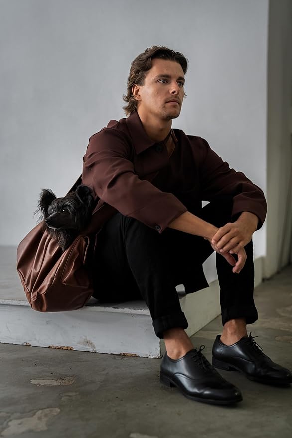 Noah & Paw Dog Sling Carrier for Small Dogs 5-18lb, Dog Sling for Small Dogs and Cats, Dog Carrier with Adjustable Padded Strap, Vegan Leather Lined with Fur, Double Safety Feature, Machine Washable
