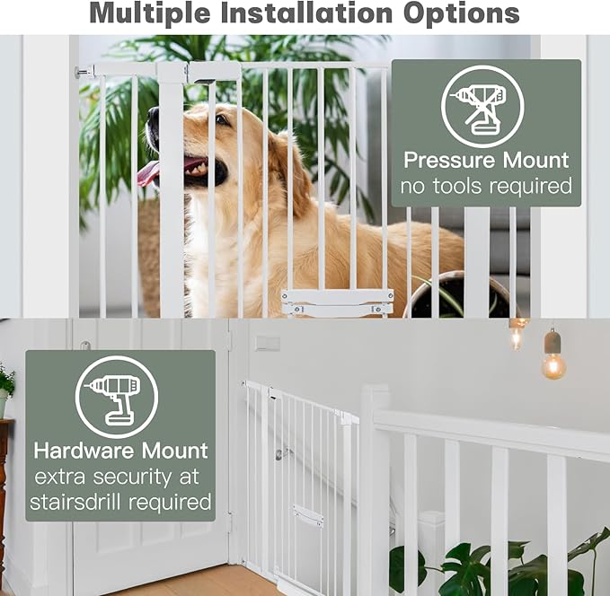 SHYUJAJIE 37 Inch Tall Baby Gate with Cat Door, Adjustable 29.55" and -40.55" Wide Auto Close Dog Gate Pressure Mounted Safety Pet Gate for Stairs, Doorway, House