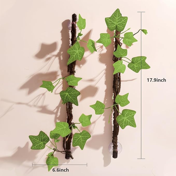 BNOSDM Reptile Climbing Branch Flexible Bend-A-Branch Jungle Vines Terrarium Plant Decoration with Suction Cup for Crested Gecko Chameleon Gecko Snake Tree Frog 2PCS