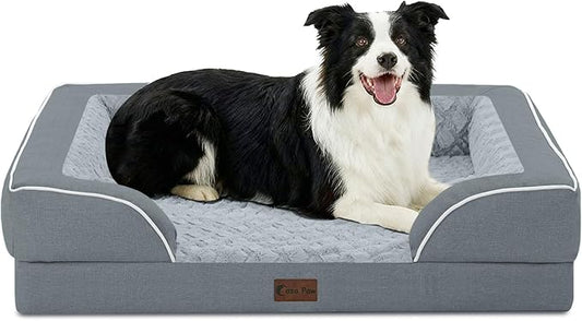 Orthopedic Dog Beds for Large Sized Dogs, Waterproof Memory Foam Large Pet Bed with Sides 35x22Inch, Non-Slip and Egg-Crate Foam Big Dog Couch Bed with Removable Washable Cover, Grey
