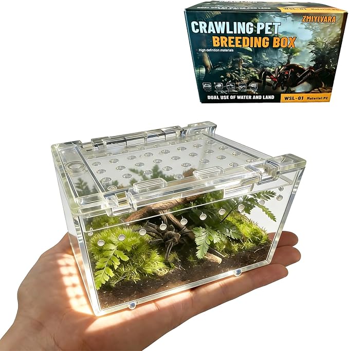 Mini Transparent PC Terrarium, Small Reptile Enclosure with Ventilation & Magnetic Closure for Jumping Spider, Tarantula, Hermit Crab and Other Small Pets