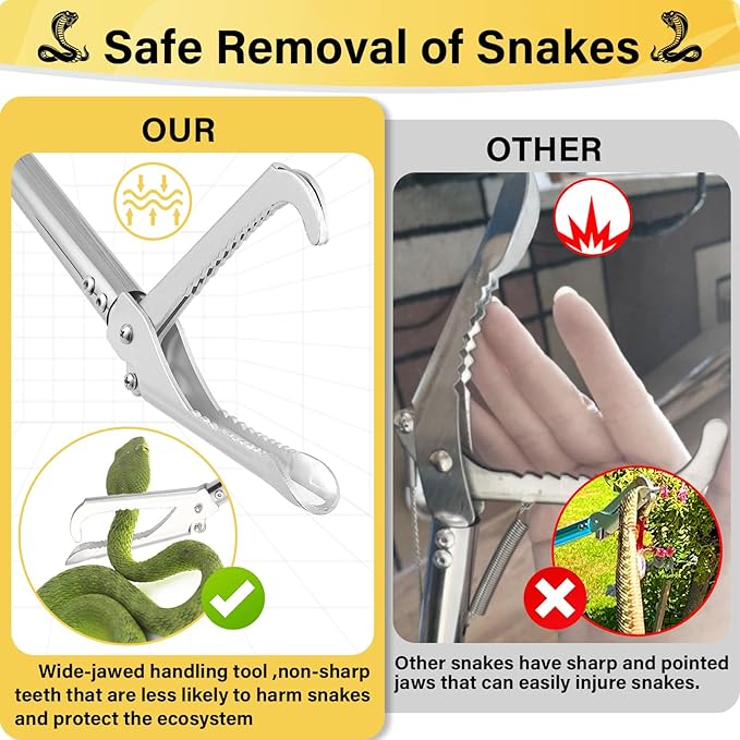 Snake Grabber Tool, 69" Snake Tongs Grabber for Rattlesnake Heavy Duty Professional Folding Snake Feeding Tongs Wide Jaw Snake Handling Tool Long Hndle Stainless Steel Tube Sponge Handle