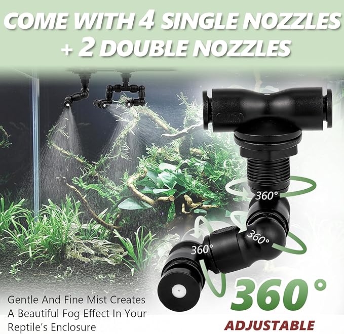 LANUEVA Reptile Humidifier, Quieter Mister Fogger for Terrarium with 4 Single Misting Nozzle + 2 Double Misting Nozzle, Reptile Mister Spray System for Reptile, Chameleon, Lizard, Snake, Frog