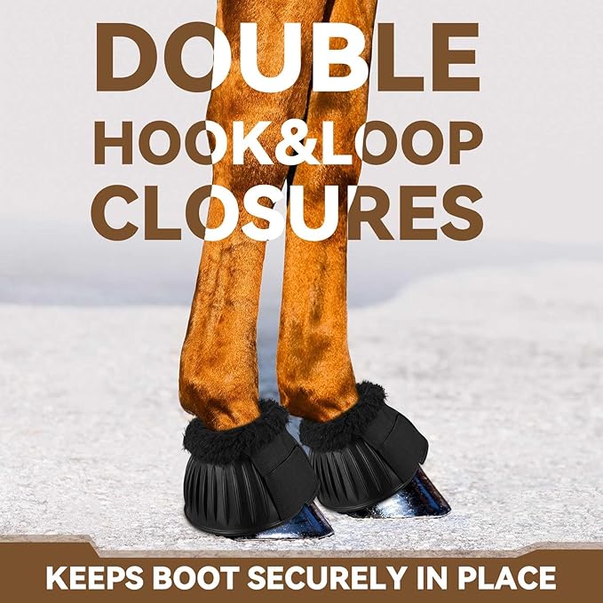 Abbylike 1 Pair Horse Bell Boots Protect Against Hoof Impact Trauma Rubber Bell Boots Black Horse Care for Turnout No Rub Design Comfort Quick Wrap Hook and Loop