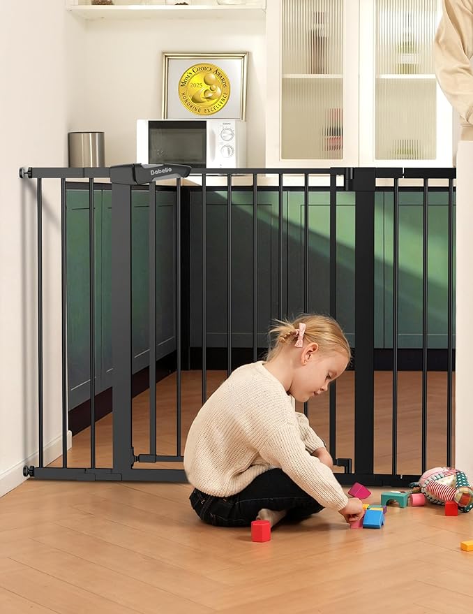 Babelio 36" Tall Baby Gate, 29-48" Auto-Close and Pressure Mounted Baby Gate for Stairs, Doorways, Hallway, PressGuard P7, Easy Walk Thru Pet Gate, Black