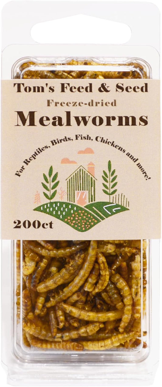 Freeze-Dried Mealworms 200ct - Premium Organic Dried Mealworms for Reptiles, Chickens, Wild Birds, Turtles, Fish, Hedgehogs, Sugar Gliders, High Protein Feed, Nutrient-Packed