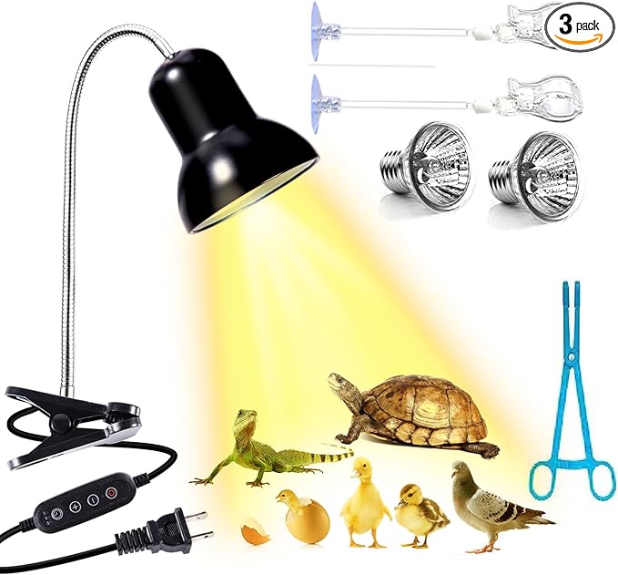 Reptile Heat Lamp Light, UVA UVB Reptile Light, Reptile Turtle Heating Lamps for Turtles Tortoise Lizards Snake Bird or Chick one Terrarium lamp Light +Two 25W Bulb+2 Clip+1tweezer