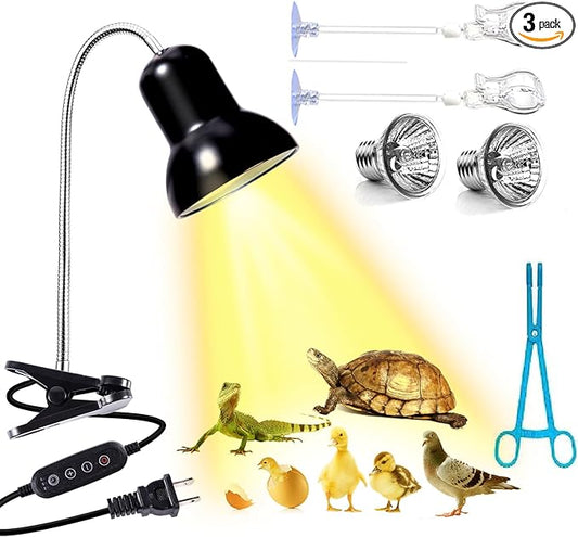 Reptile Heat Lamp Light, UVA UVB Reptile Light, Reptile Turtle Heating Lamps for Turtles Tortoise Lizards Snake Bird or Chick one Terrarium lamp Light +Two 25W Bulb+2 Clip+1tweezer