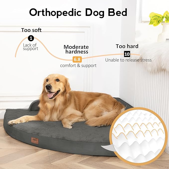 MEKIY Large Orthopedic Dog Bed with Sides XXXL Dog Beds with Removable Washable Cover Non-Slip Waterproof Pet Bed for Extra Large Dogs - Dark Grey XXXL