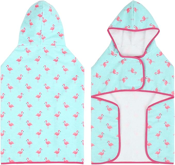HDE Dog Bathrobe Super Absorbent Quick Drying Puppy Towel Wrap Coat Adjustable After Bath Robes with Hood for Dog Sizes S-XXL Flamingos M