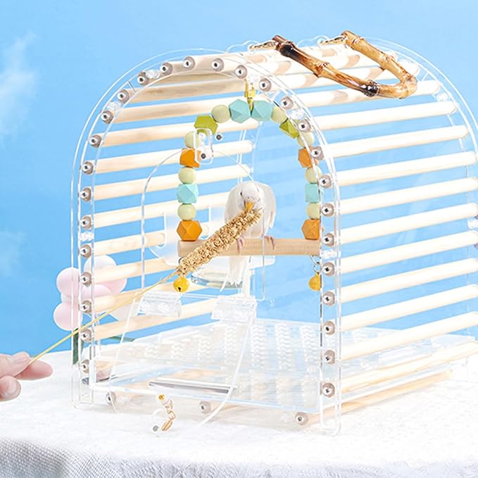 Parrot Travel Cage Transparent Bird Acrylic Carry for Parrot Lovebirds Portable Nest with Ladder & Tray for Outdoor Acrylic Ventilated for Travel