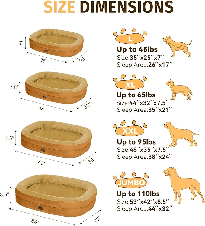 Orthopedic Dog Bed for Extra Large Dogs, XL Waterproof Dog Bed with Bolsters, Supportive Egg Crate Foam Pet Couch Bed with Removable Washable Cover & Non-Slip Bottom, Orange