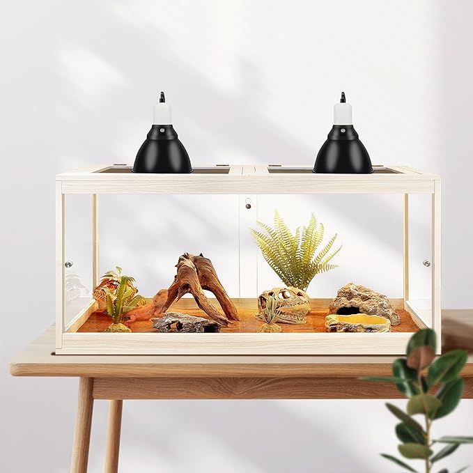 PROLEE Reptile Tank, 35 Gallon Beard Dragon Tank, Tempered Glass Reptile Encloure and Snake Tank with Locking Design for Lizard,Gecko,Chameleon (32"X15.5"X15.5",Oak)