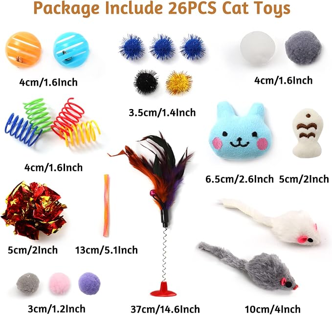 Kitten Toys Cat Toys Assortments, 26 Packs Cat Toys Variety Pack for Kitty, Cat Wand Toy, Cat Feather Toys, Cat Balls with Bells, Cat Mouse Toy, Catnip Toys for Indoor Cats - Image 2