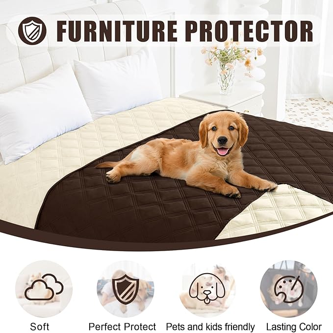 Smiry Waterproof Dog Bed Cover Blanket 68x82, Soft Reversible Pet Blanket, Washable Leakproof Cats Dogs Couch Cover for Sofa, Couch, Furniture, Chocolate/Beige