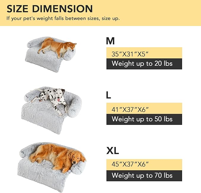 Codi Calming Dog Bed for Couch – Anti-Anxiety Sofa Protector Mat for Large Dogs, 41''x37''x6'', Machine Washable, Fluffy & Cozy with Non-Slip Bottom, Ash Brown