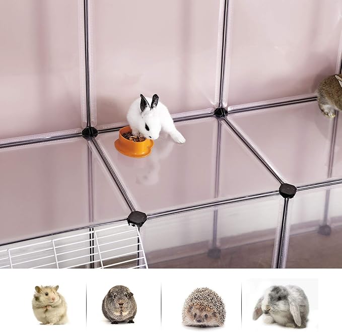 SONGMICS Guinea Pig Playpen with Dense Ramp, Indoor Rabbit Run Hutch Cage, Large Exercise Enclosure with Stairs, DIY Plastic Modular Fence for Hamster, Pet, Small Animals, White ULPC004W01