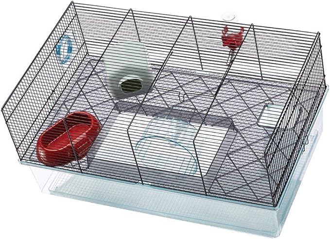 Ferplast Favola Hamster Cage Includes Free Water Bottle, Exercise Wheel, Food Dish & Hamster Hide-Out Large Hamster Cage Measures 23.6L x 14.4W x 11.8H-Inches
