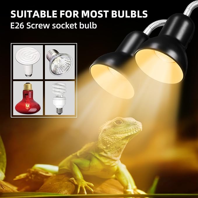 Reptile Heat Lamp, Turtle Lamp with Cycle Timer,Dual-Head UVA UVB, Heat Lamp for Lizard Reptiles,Bearded Dragon Hermit Crab Snake Turtle Basking Light, Separate Control Heat Lamp Bulb