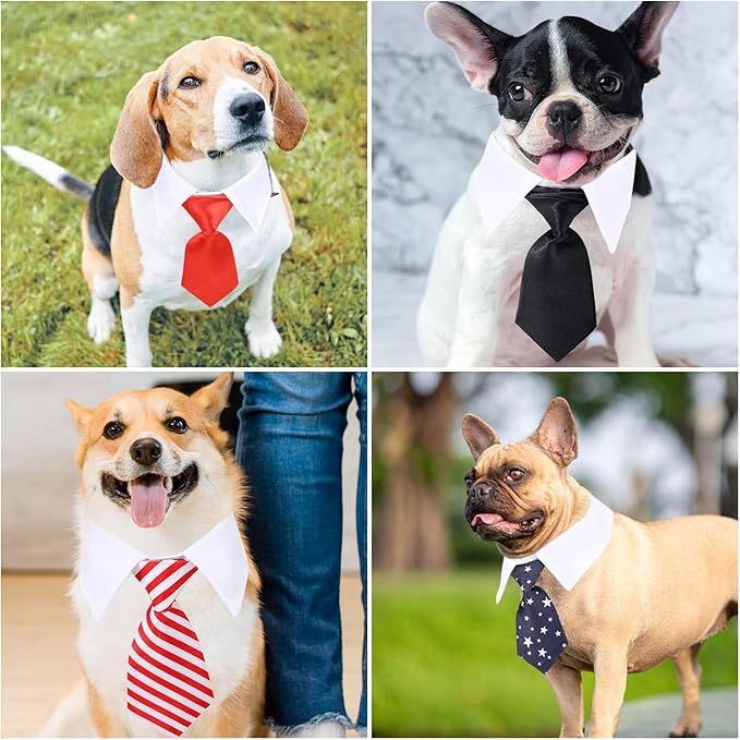 Segarty Dog Necktie, 6 PCS Pets Dog Cat Classic Neck Tie Dog Tuxedo Bow Tie Collar with Black Red Pink Striped Tie, Dog Costumes Bowties for Small Medium Male Boy Dogs Wedding Valentines Suit Groom