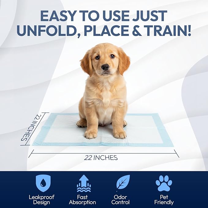 Training Pads for Dogs & Puppies, Super Absorbent, Leak-Proof Protection, Odor-Neutralizing, Disposable Puppy Pads Essentials 22"x22" 100 Count - BROOKLYN PET GEAR