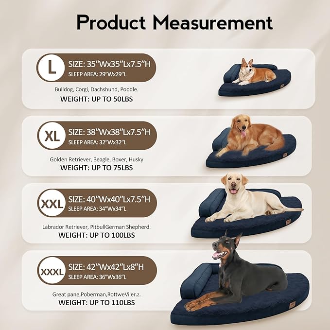 MEKIY Large Orthopedic Dog Bed with Sides XXXL Dog Beds with Removable Washable Cover Non-Slip Waterproof Pet Bed for Extra Large Dogs - Navy Blue XXXL