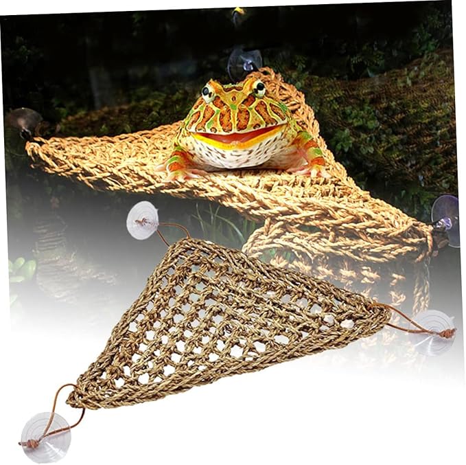 Garneck Stable Triangle Reptile Hammock for Lizards and Small Crabs Natural Texture Swing Mat with Suckers for Easy Installation and Elevated Comfort
