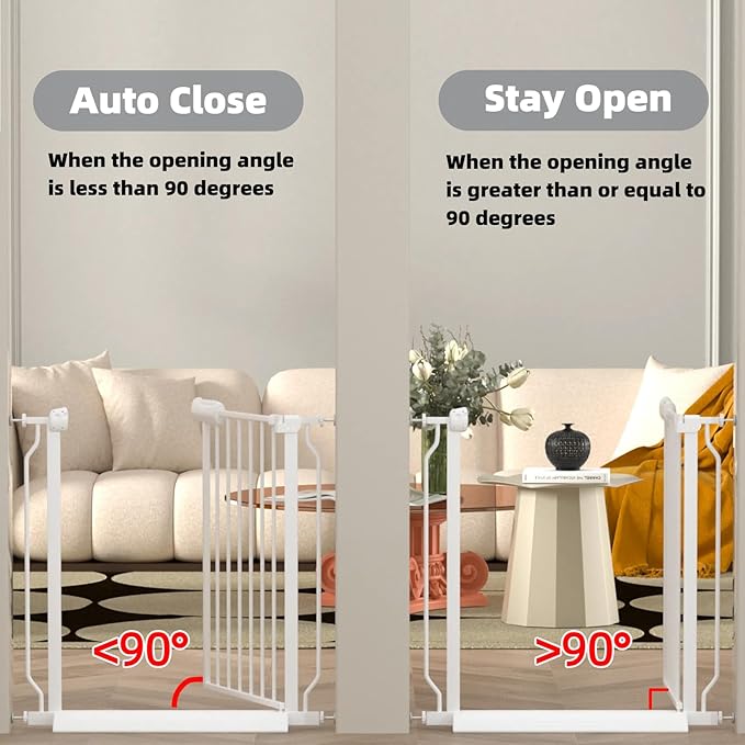 Extra Wide Baby Safety Gate 29.6-33.8Inch Auto Close Child Gates, Pressure Mounted Gate for Stairs & Doorways, Indoor/Outdoor Heavy-Duty Pet Gate for Toddlers, Dogs, White