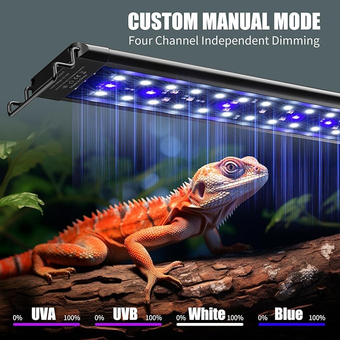 18-Inch LED UVA UVB Light for Reptiles with Controller, Full Spectrum UVA & UVB Reptile Light with Auto 24-Hour Cycle Timer & 10 Dimmable for Bearded Dragons, Turtles, Frogs, Snakes, Plants