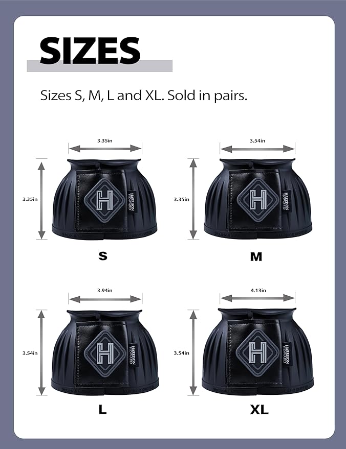Harrison Howard Rubber Pull-on Bell Boots with Fleece Lining and Touch-Close Tapes Hoof Overreach Protection for Horses