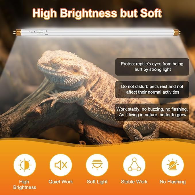 UVB Light for Reptiles Bearded Dragon, 2 Pack T5 UVB Reptile Light UVB Bulb 10.0 24W UVA UVB Reptile Light Bulb Terrarium Light Lamp Tube for Turtle Chameleon Leopard Gecko Snake Tank, 22 Inch
