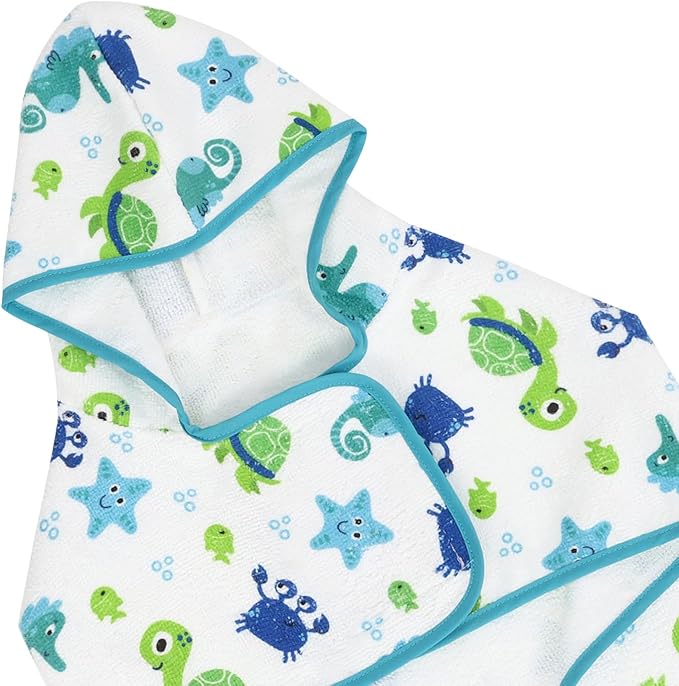 HDE Dog Bathrobe Super Absorbent Quick Drying Puppy Towel Wrap Coat Adjustable After Bath Robes with Hood for Dog Sizes S-XXL Sea Animals L