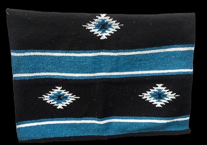 Majestic Ally 36"x 34" Navajo Design Acrylic Saddle Blanket -2.4 lbs (Hurricane Blue and Black)