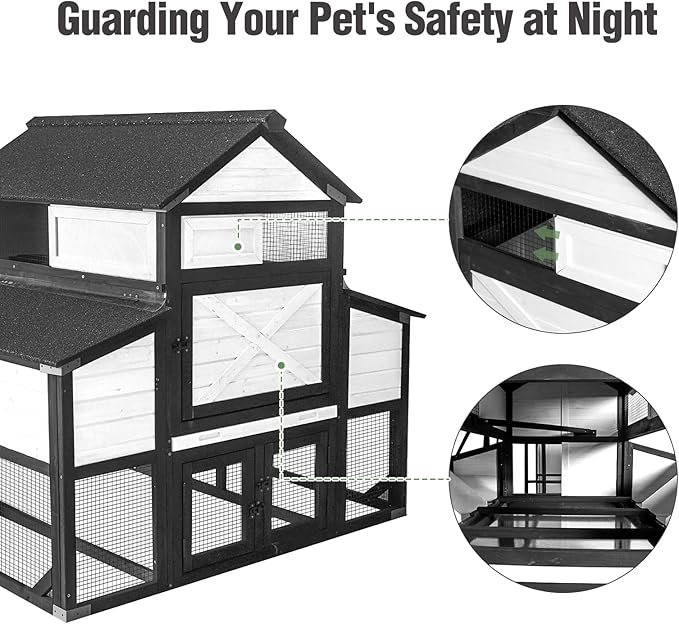 Large Chicken Coop with Run - Wooden Hen House with 6 Nesting Boxes and Removable Tray, 41.3ft² Poultry Pet Hutch Run Cage with Waterproof Asphalt Roof, fold Out House for 4-6 Chickens (White)