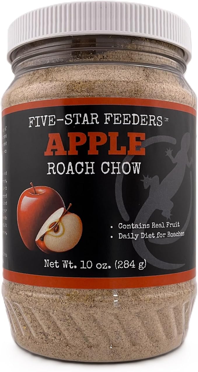 Roach Chow – Apple Flavored Daily Balanced Diet for Dubia Roaches and Feeder Insects – 10 oz Plastic Jar