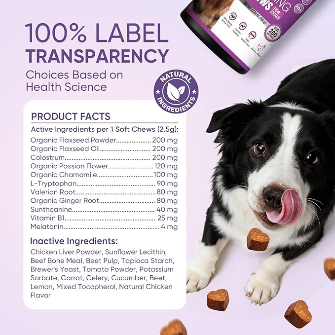 Calming Chews for Dogs 200pc Dog Calming Treat and Bites with Melatonin - Anxiety and Stress Relief Treats for Dogs Puppy Sleep Aid Calm Dog with Noise,Thunder,Barking,Separation,Chewing