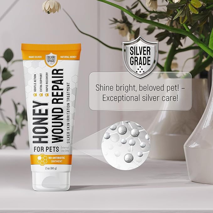 Best Hot Spot Treatment for Dogs – No Antibiotic Wound Ointment for Dogs & Cats for Irritation & Scratches – Honey Wound Repair Gel (2 oz) – Colloidal Silver – Better with Cat Cones to Stop Licking