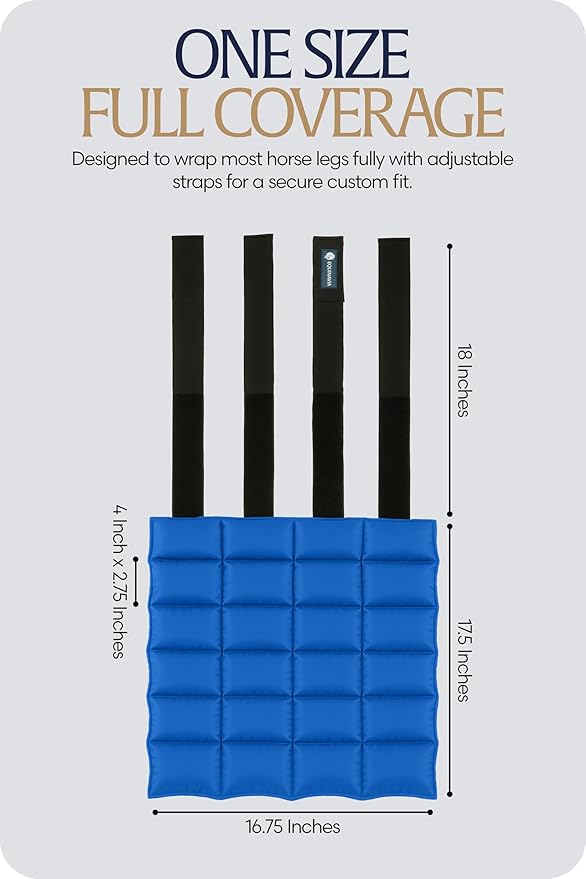 Equinavia Cool Relief Therapy Ice Boots Leg Wraps Pair for Horses, Gel Pack with Adjustable Straps | 16.5" x 15.5" with Storage Bag - Royal Blue - Pair - One Size