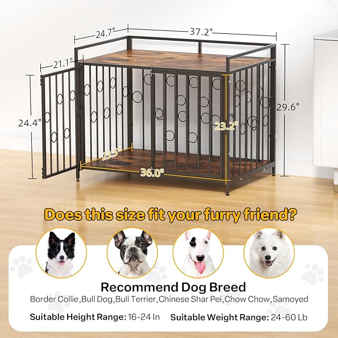 Furniture Style Dog Crate 38 Inch for Small Dogs, Heavy Duty Escape-Proof Dog Kennel with 4 Safety Latches, Decorative Wood Dog House Indoor with Water-Resistant Top, Modern Pet Crate End Table