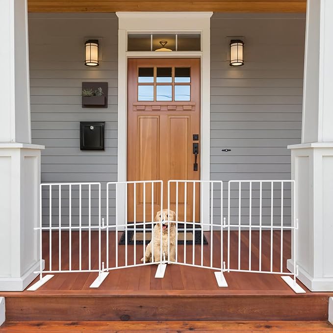 YORWHIN Short Puppy Gate - 17 Inch Height Dog Gate, Metal Free Standing Pet Gates, Expands Up to 48 Inches for Indoor/Outdoor, Step Over Pet Fence for Small Dogs