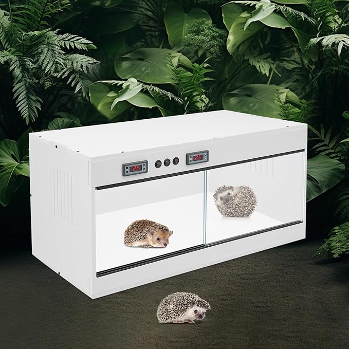Reptile Breeding Box, Dual-Zone Temperature Controlled Terrarium Precision Thermostat Large PVC Glass Habitat with 3 E27 Lighting Heating Enclosure for Reptile Incubation Daily Feeding Display (White)