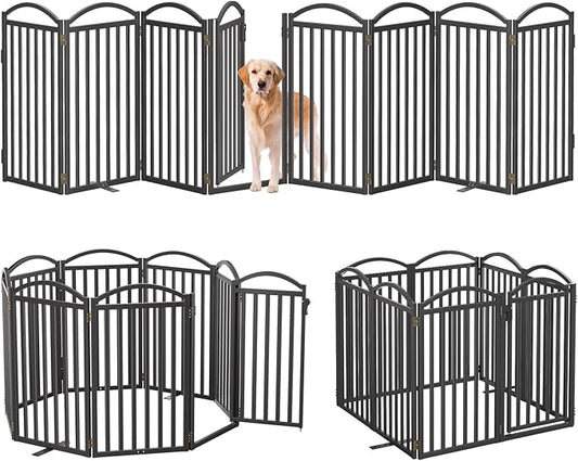Malier Metal Freestanding Dog Gates with Door, 32'' Height Outdoor Indoor Dog Fences, Extra Wide Foldable Puppy Gate for Stairs (Black, 【8 Panels with Door】 160''W × 32''H)